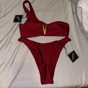 Brand New NWT Zaful red one shoulder bikini